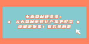 电商 盈利精品课：6大盈利 密码让产品更好卖，流量是刚需！爆款是刚需-星利智