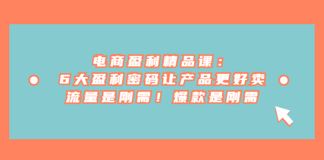 电商 盈利精品课：6大盈利 密码让产品更好卖，流量是刚需！爆款是刚需-星利智