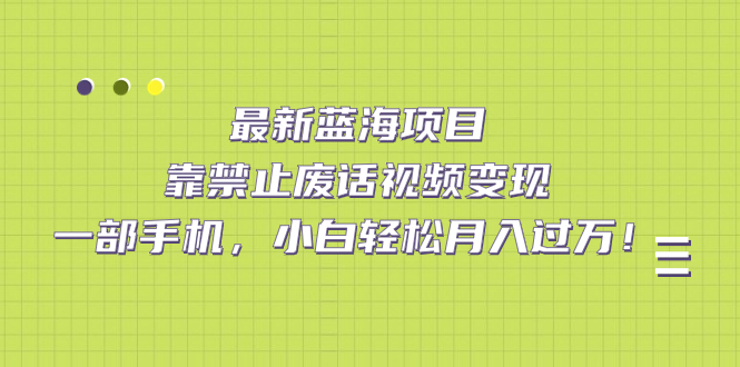 最新蓝海项目,靠禁止废话视频变现,一部手机,小白轻松月入过万!-星利智
