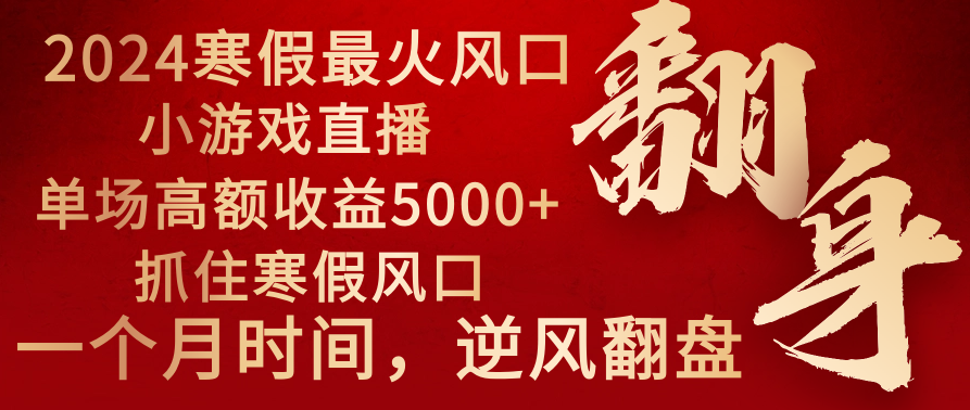 2024年最火寒假风口项目 小游戏直播 单场收益5000+抓住风口 一个月直接提车-星利智